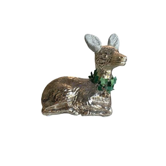 Pier 1 Imports LED Christmas Reindeer Light Blown Glass W/Silver Glitter W/Box - Picture 1 of 6